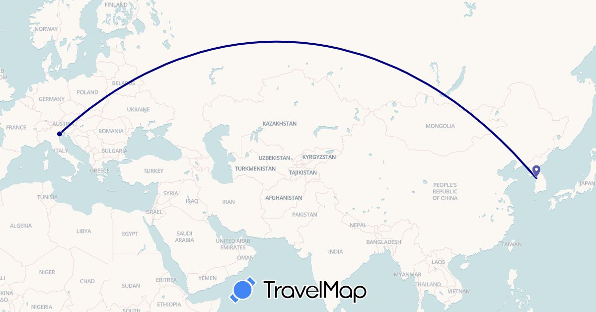 TravelMap itinerary: driving in Italy, South Korea (Asia, Europe)